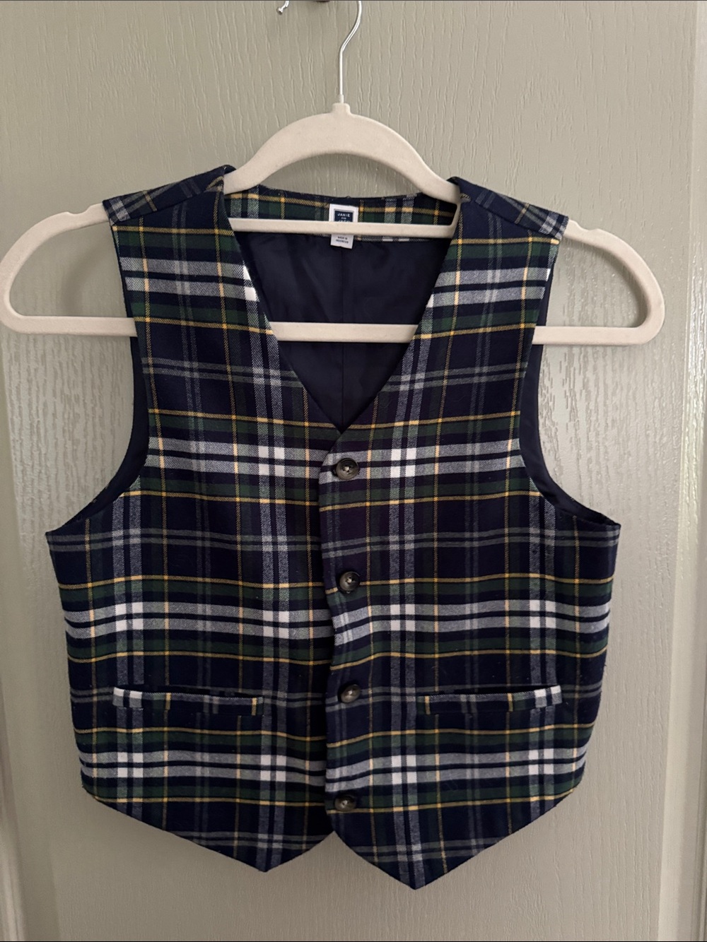 Janie & Jack Plaid Button-Front Vest in Navy, Green, & White